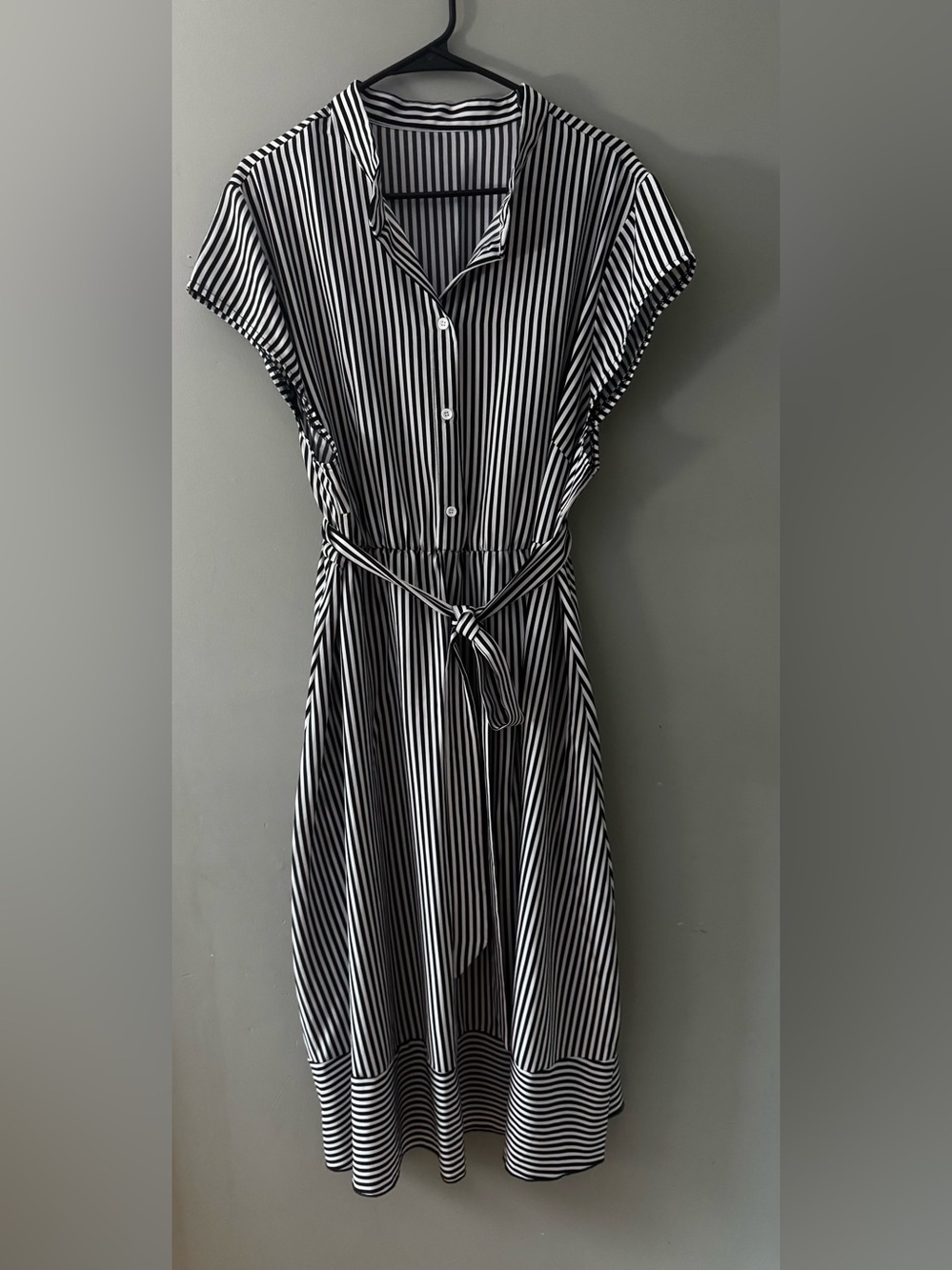 SHEIN Black and White Vertical Stripe Midi Shirt Dress